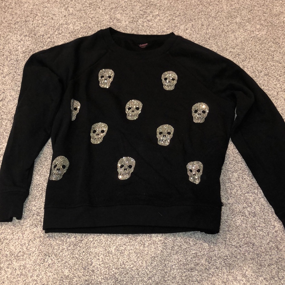super soft black skull rhinestone sweater